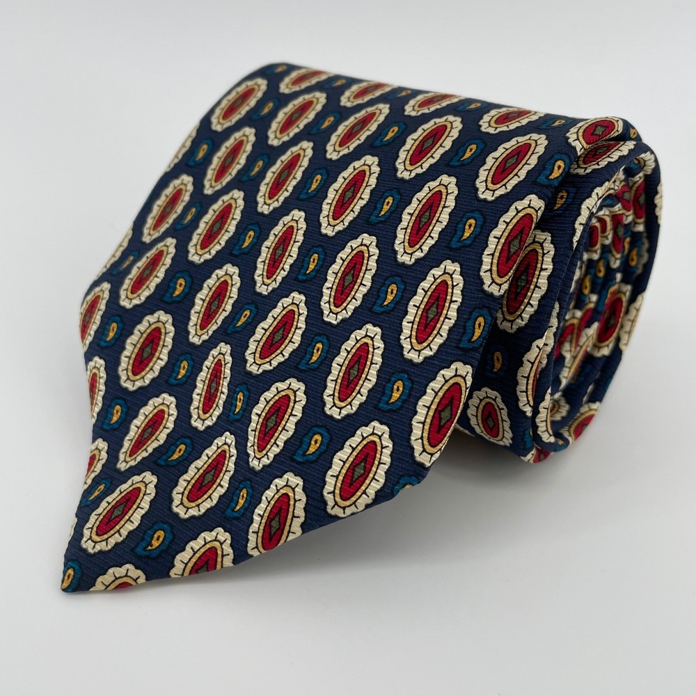 Brooks Brothers Makers Men's Silk Tie Navy Blue Red Medallion Paisley USA Made